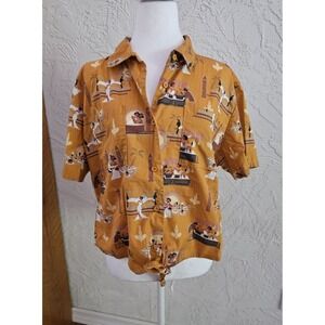 Disney Mustard Button Down Shirt with Character Print